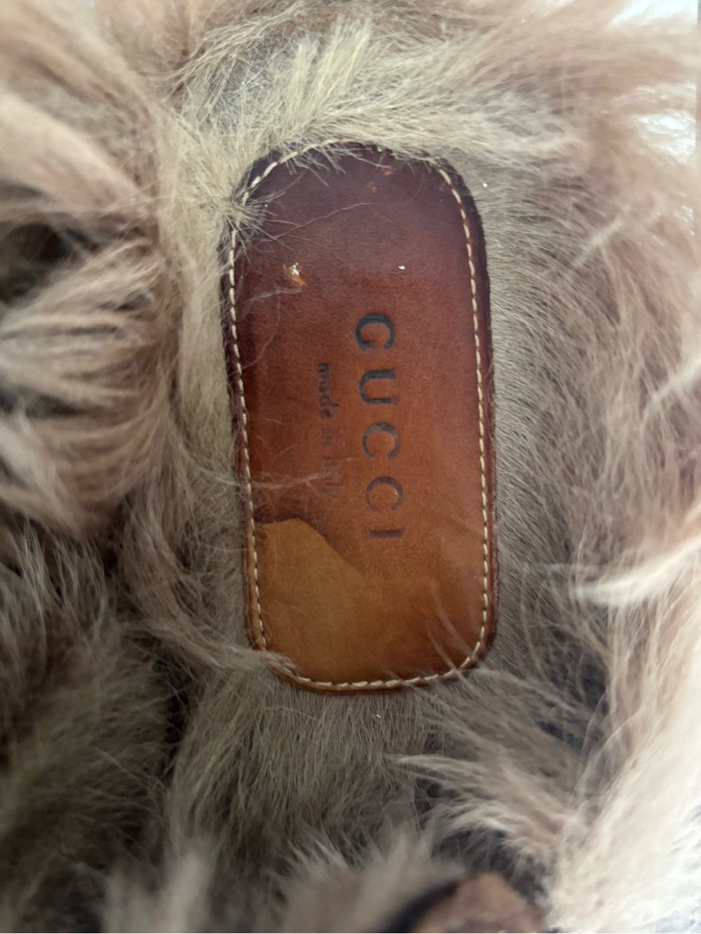 Gucci Brown Velvet GG Fur-Lined Horsebit Mules - Picture 5 of 8